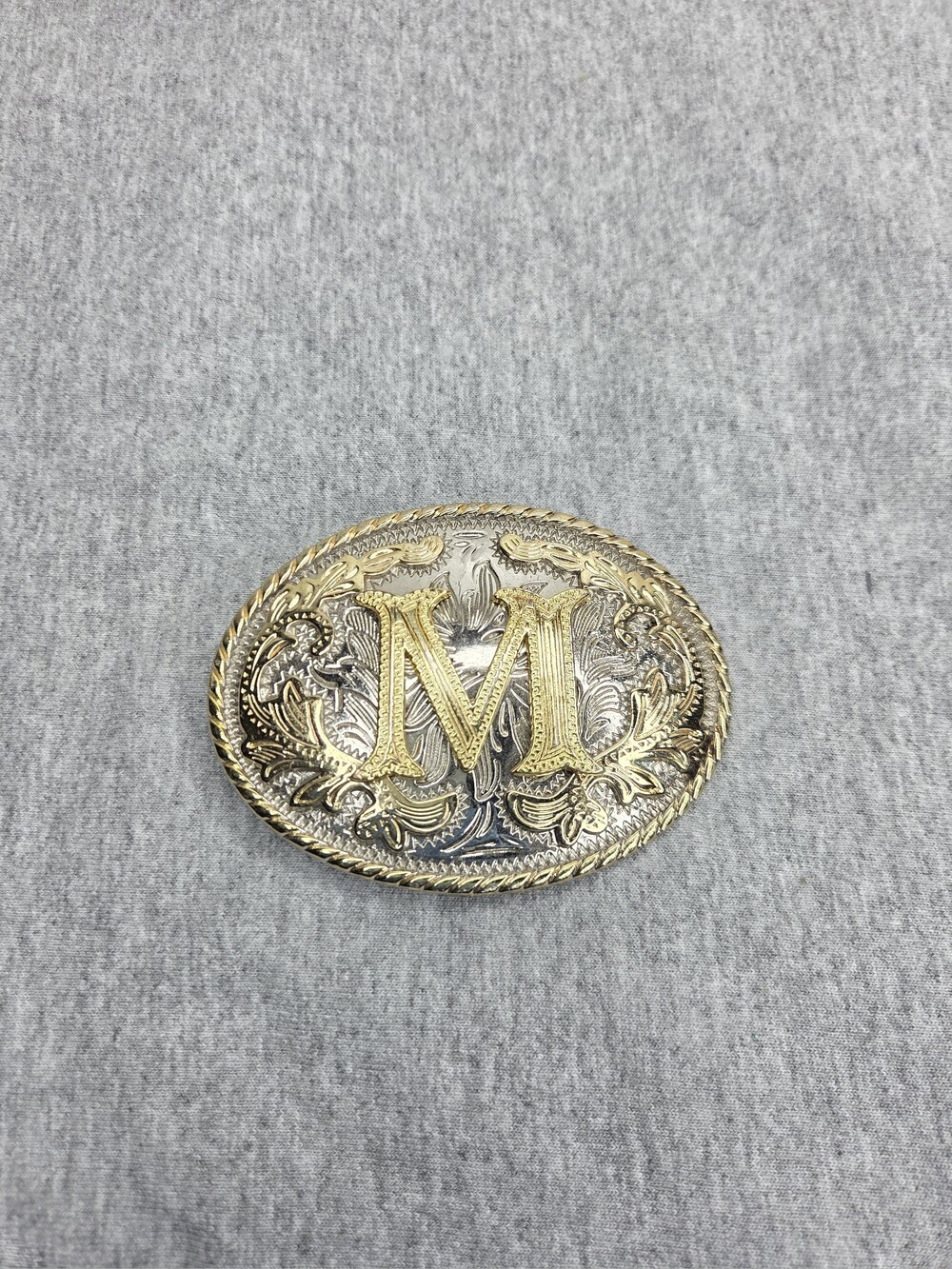 Vintage Initial M Two Tone Western Belt Buckle